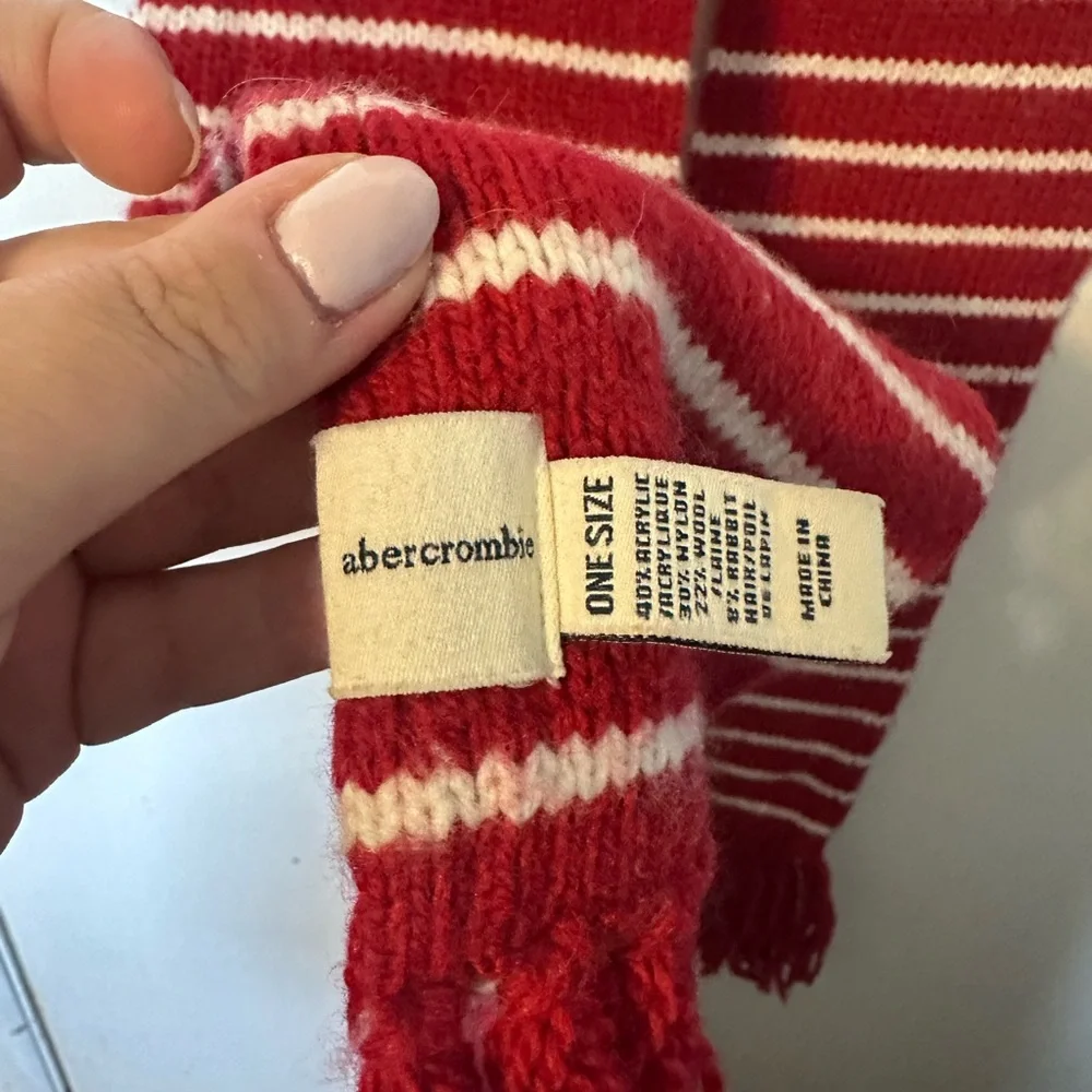 Abercrombie & Fitch Red and White Striped Scarf with Fringe